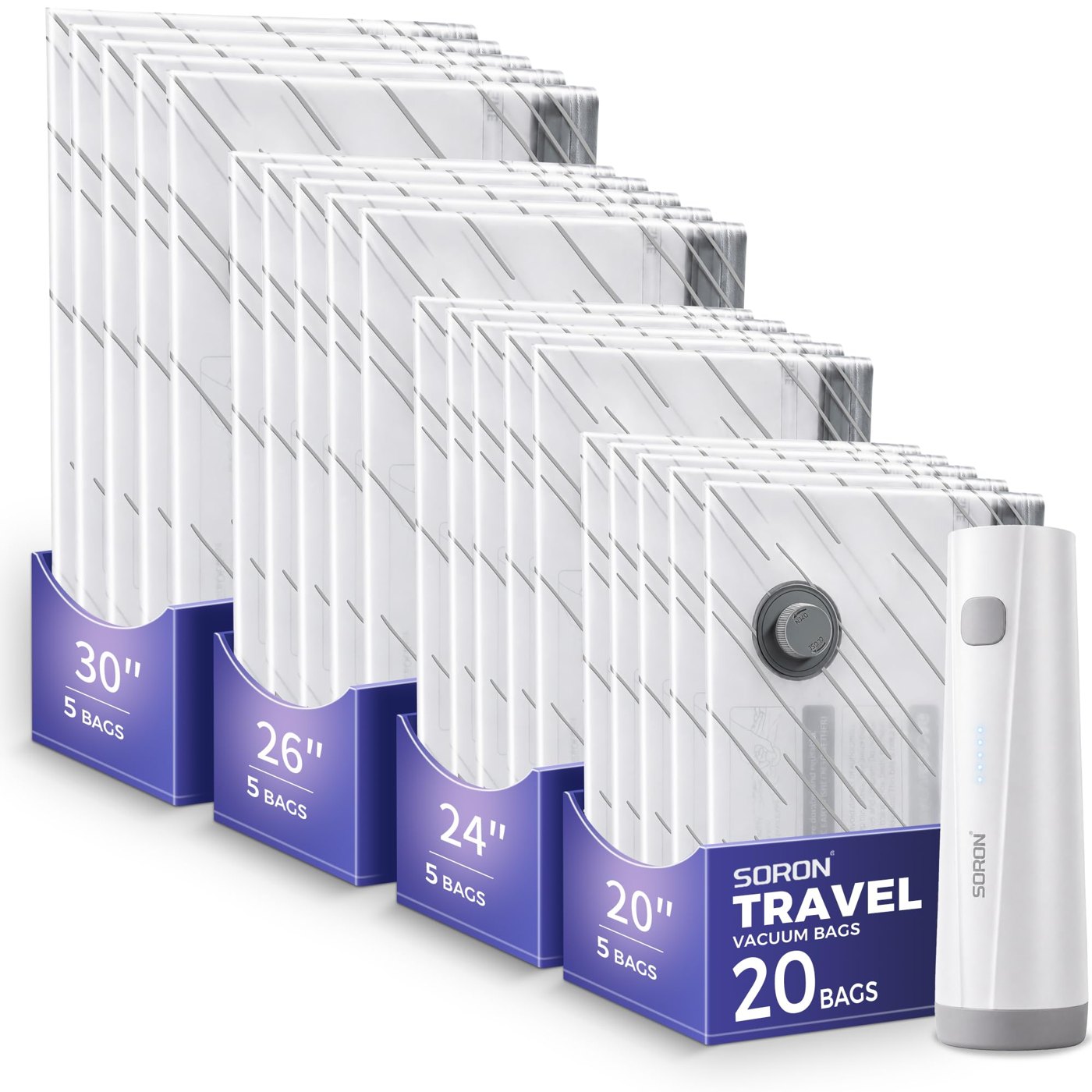 SORON Vacuum Seal Bags for Travel with Cordless Pump, 4 Sizes