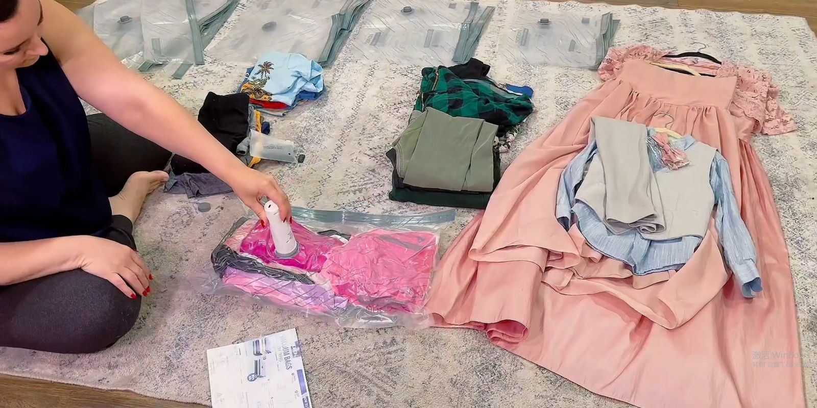 Packing clothes into SORON travel vacuum bags
